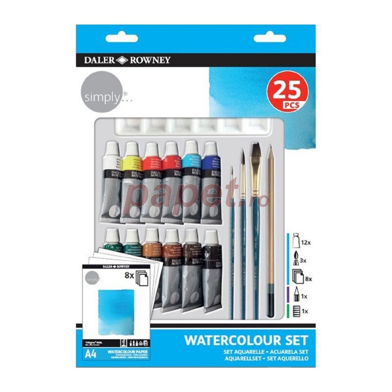 Set Acuarela Simply Daler Rowney 25 piese